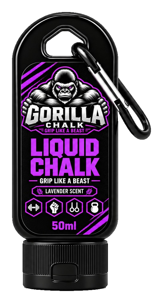 Gorilla Chalk Lavender liquid chalk bottle, 50 mL carabiner, front label