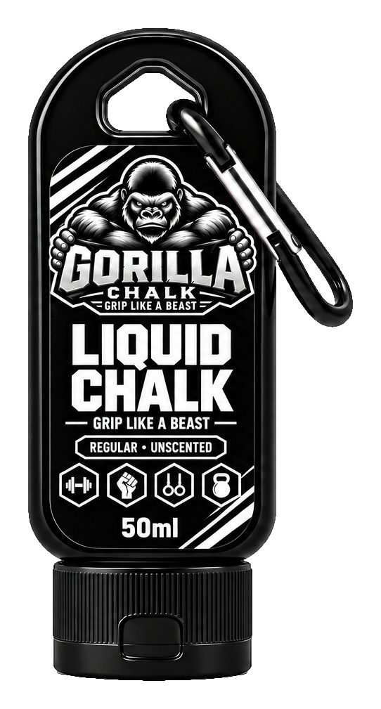 Gorilla Chalk Unscented liquid chalk bottle, 50 mL carabiner, front label