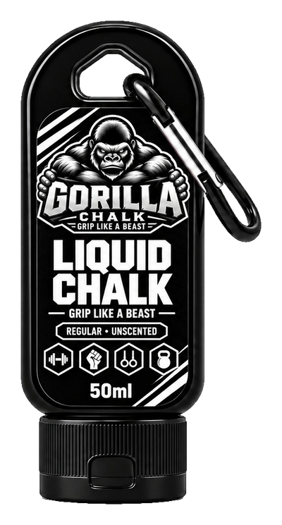 Gorilla Chalk Unscented liquid chalk bottle, 50 mL carabiner, front label